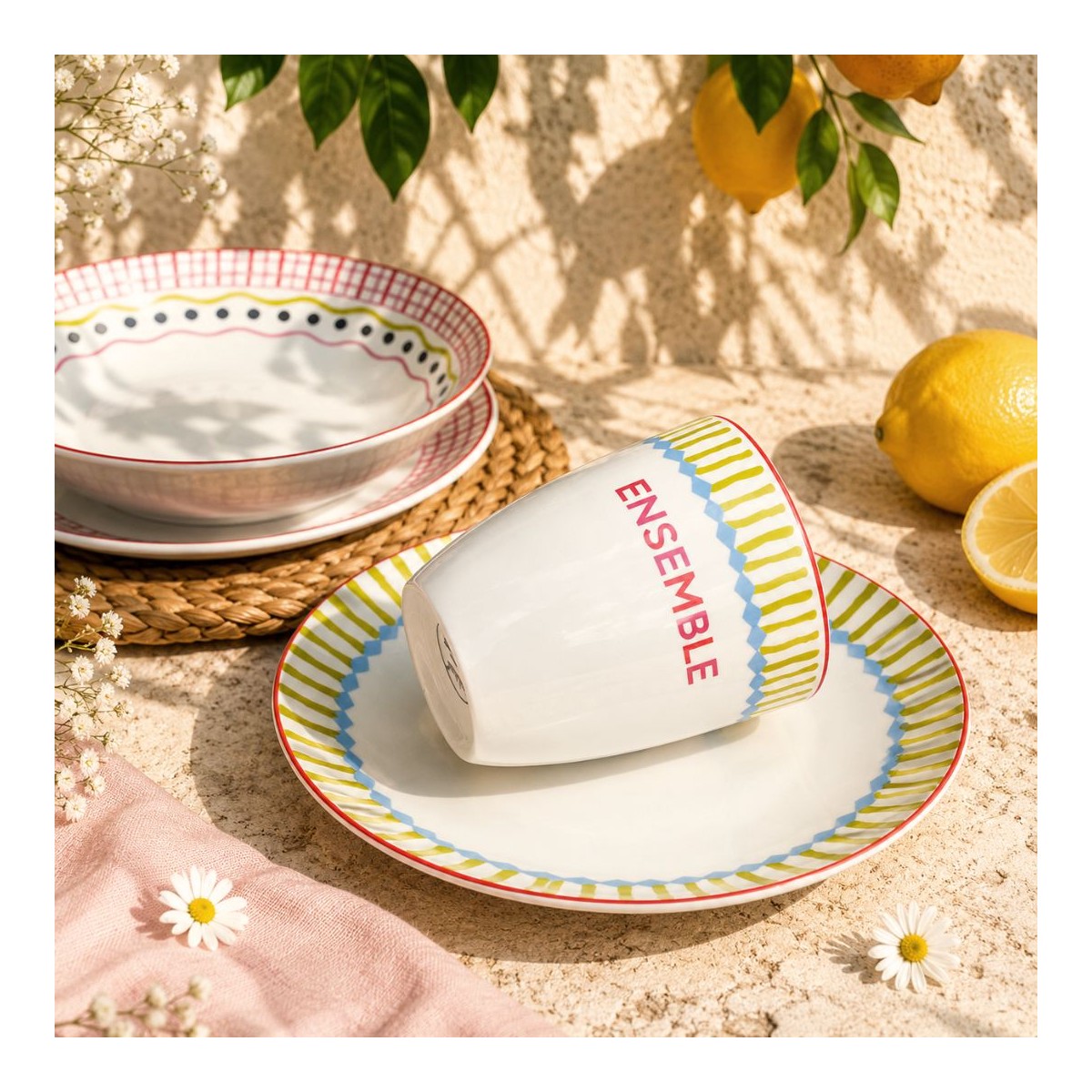 Lot de 6 grandes assiettes, RELAX SUNSET
