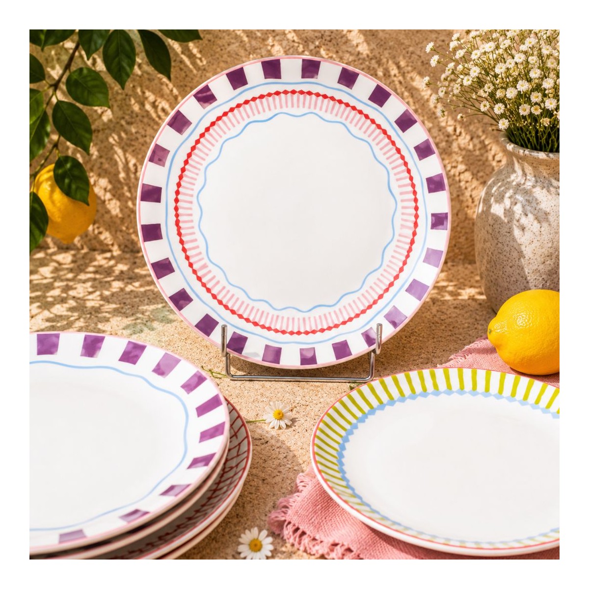Lot de 6 grandes assiettes, RELAX SUNSET