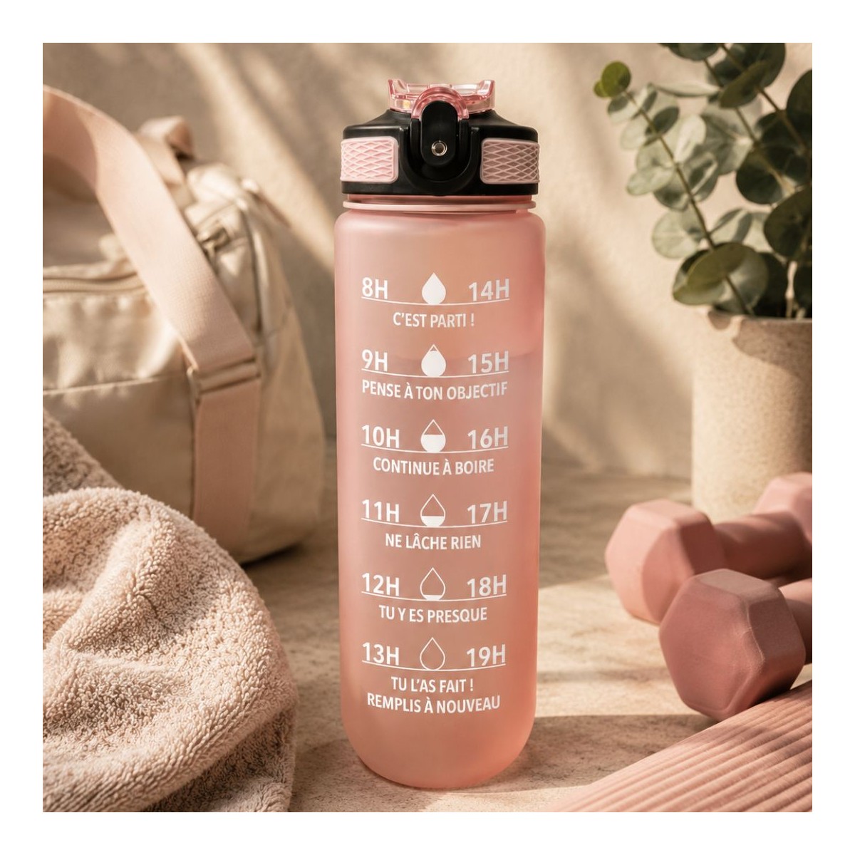 Gourde de motivation hydratation rose