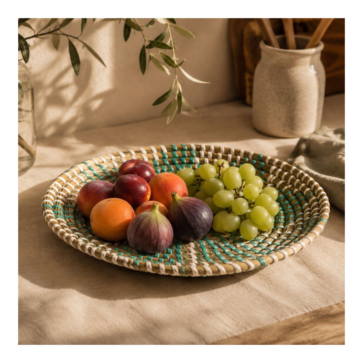 Assiette décorative en jonc Ø20 cm, Mandala