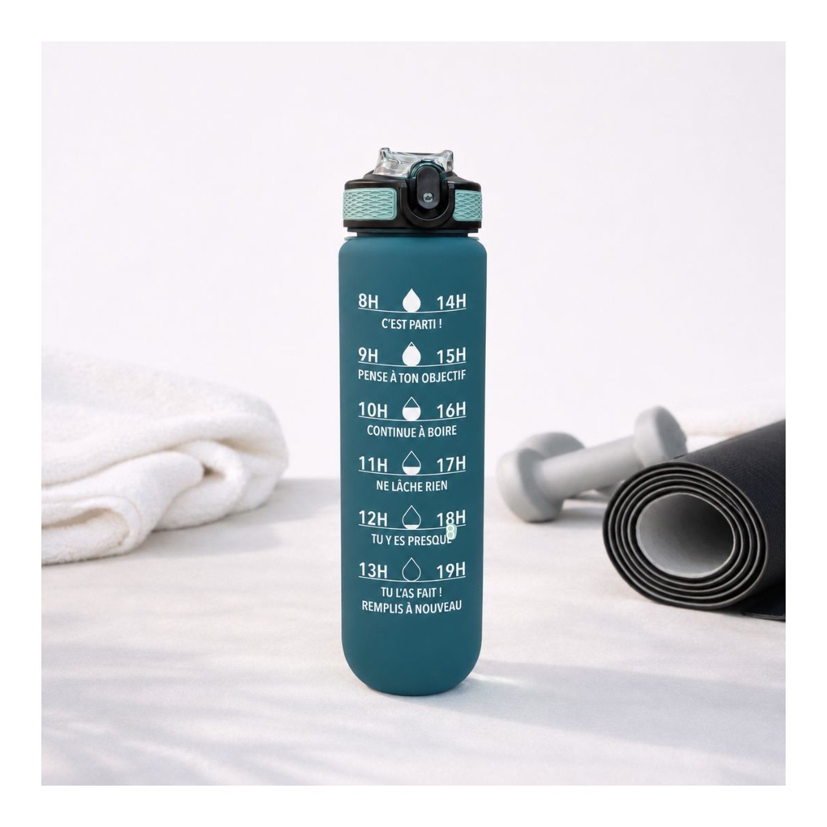 Gourde de motivation hydratation bleu