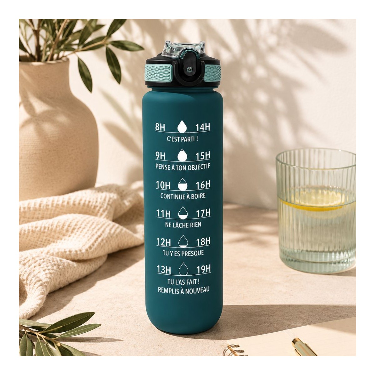 Gourde de motivation hydratation bleu