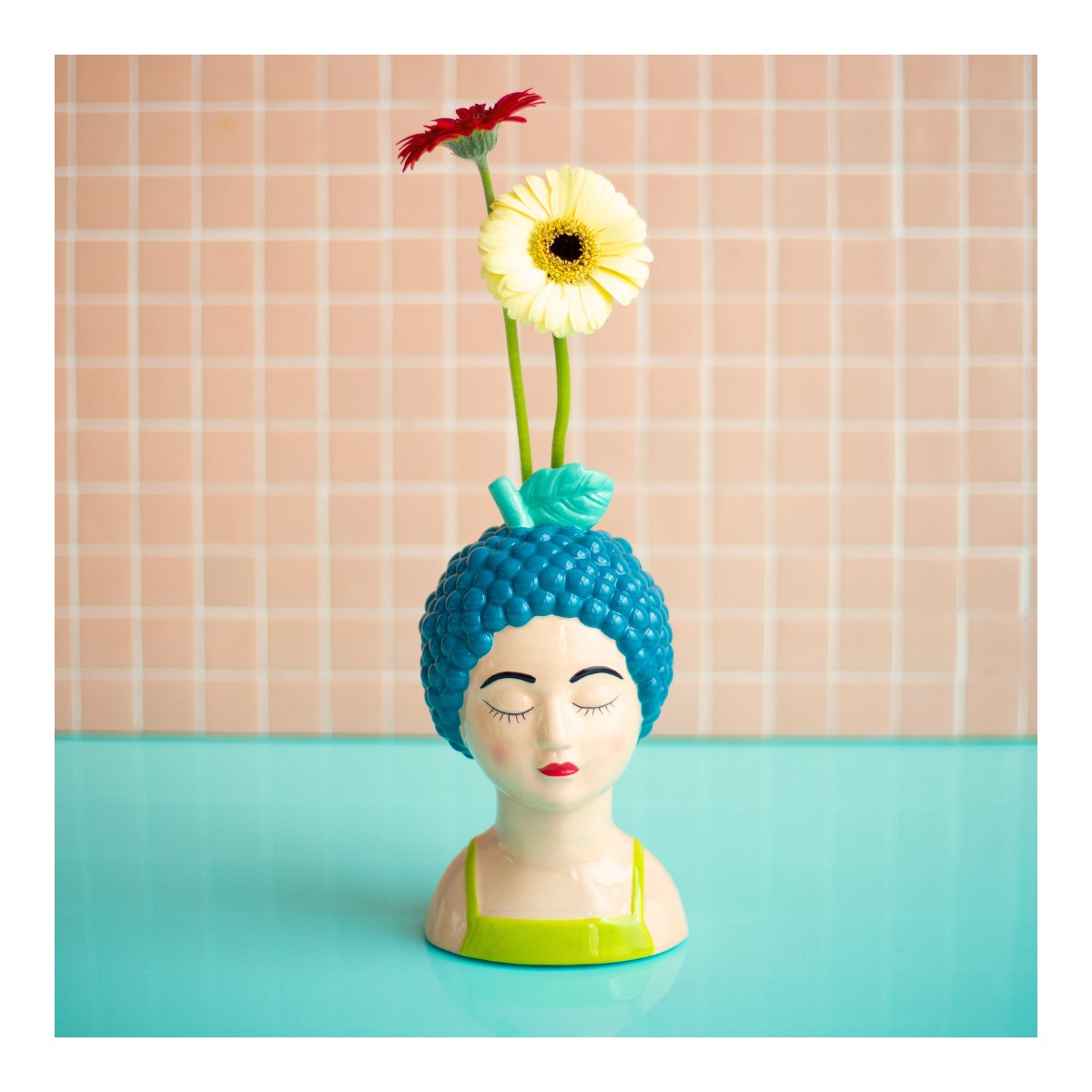 Vase buste féminin bleu, Studio Rosalie