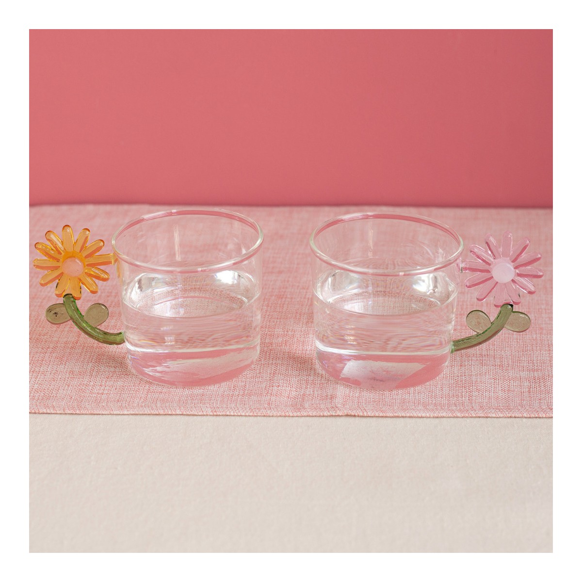 Lot de 4 verres anse fleurs, FLORA