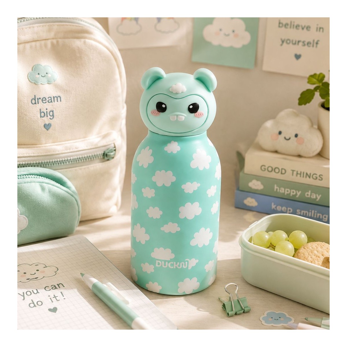 Gourde isotherme monstre turquoise, Mimiki