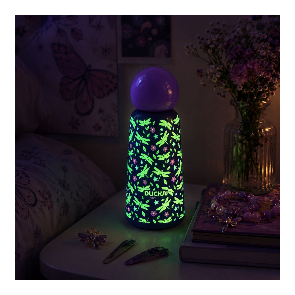Gourde isotherme fluorescente libellule, Duck'n