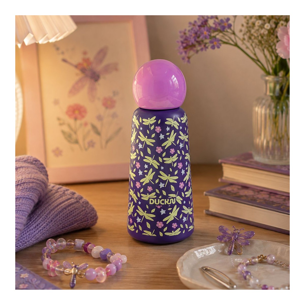 Gourde isotherme fluorescente libellule, Duck'n