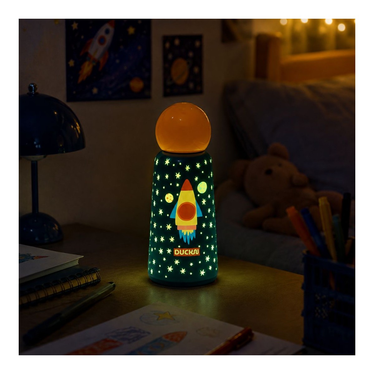Gourde isotherme fluorescente fusée, Duck'n