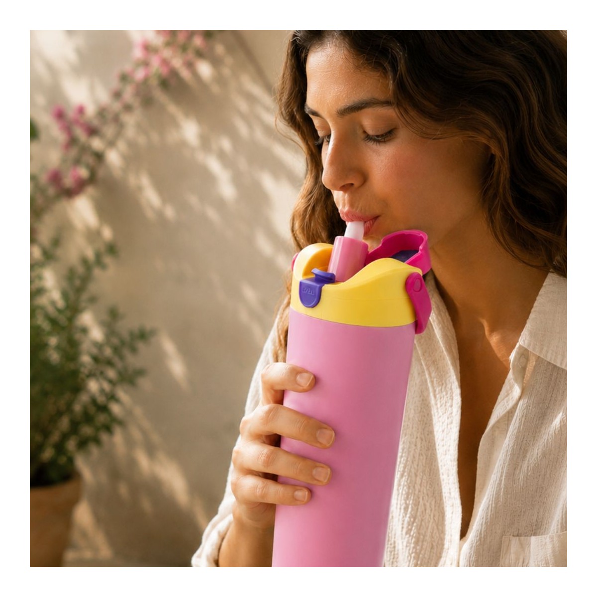 Gourde isotherme rose avec poignée, Duck'n