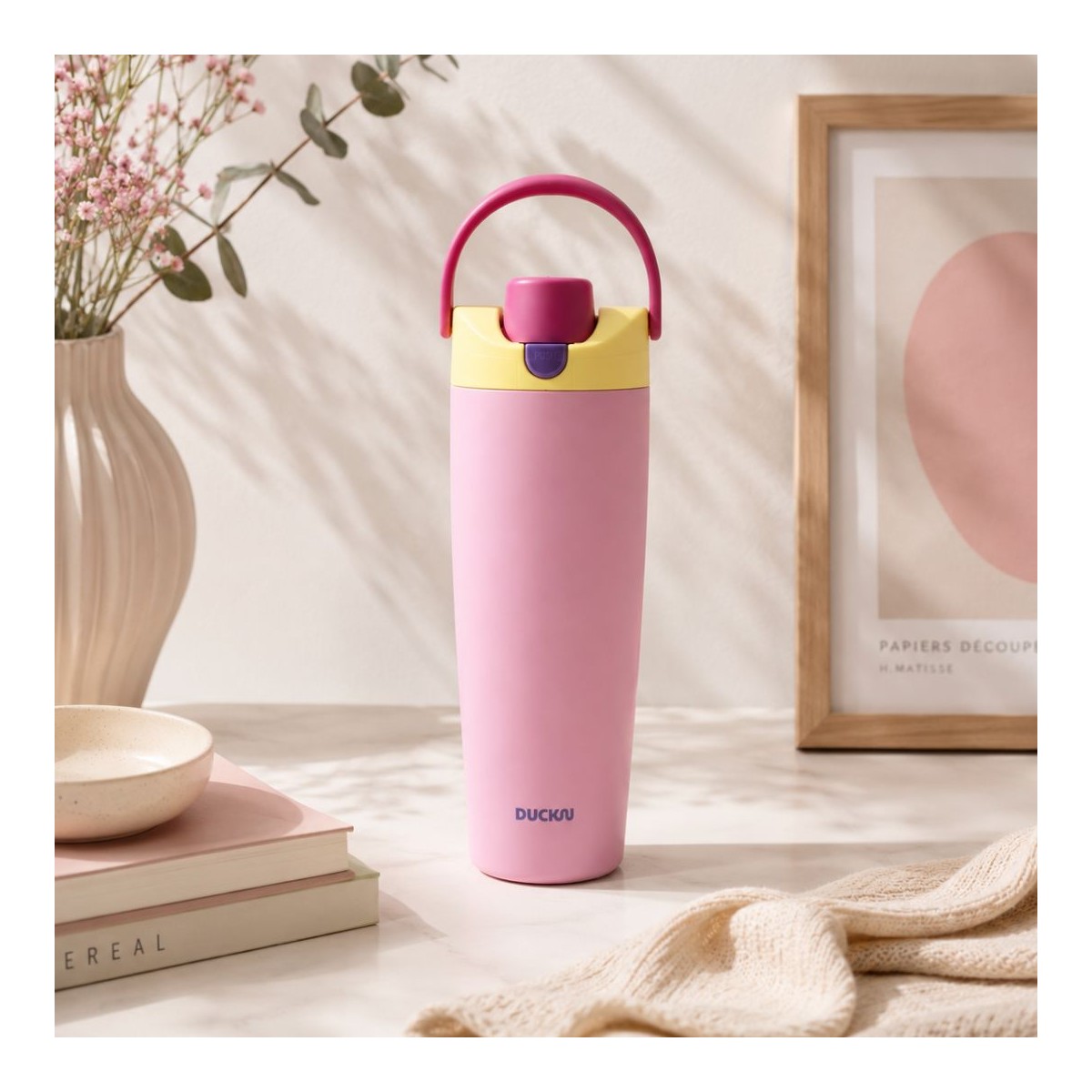 Gourde isotherme rose avec poignée, Duck'n