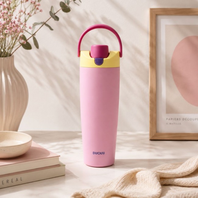 Gourde isotherme rose avec poignée, Duck'n