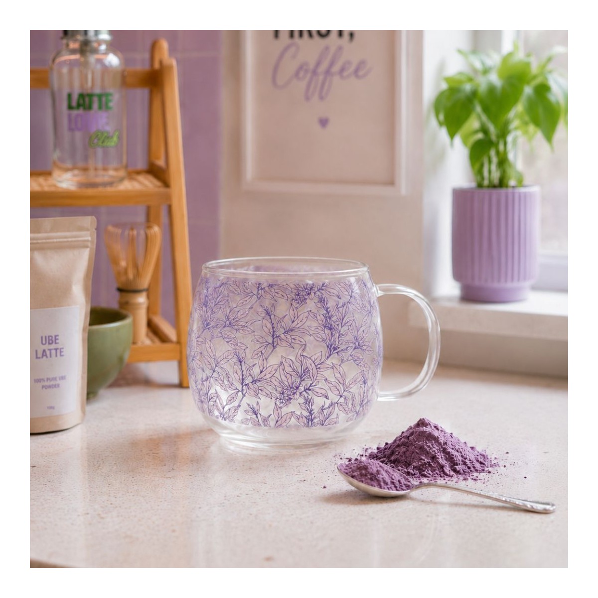 Mug avec couvercle en verre, LATTE LOVERS