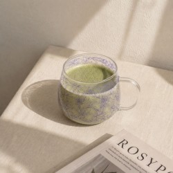Mug fleuri en verre avec couvercle, LATTE LOVERS