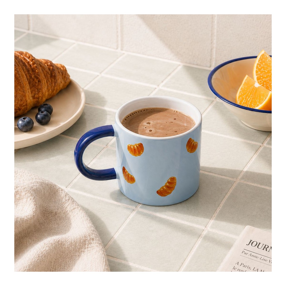 Mug croissant bleu, BEAU BRUNCH