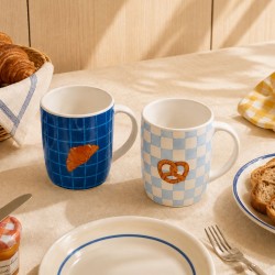 Lot de 2 mugs bleu, BEAU BRUNCH