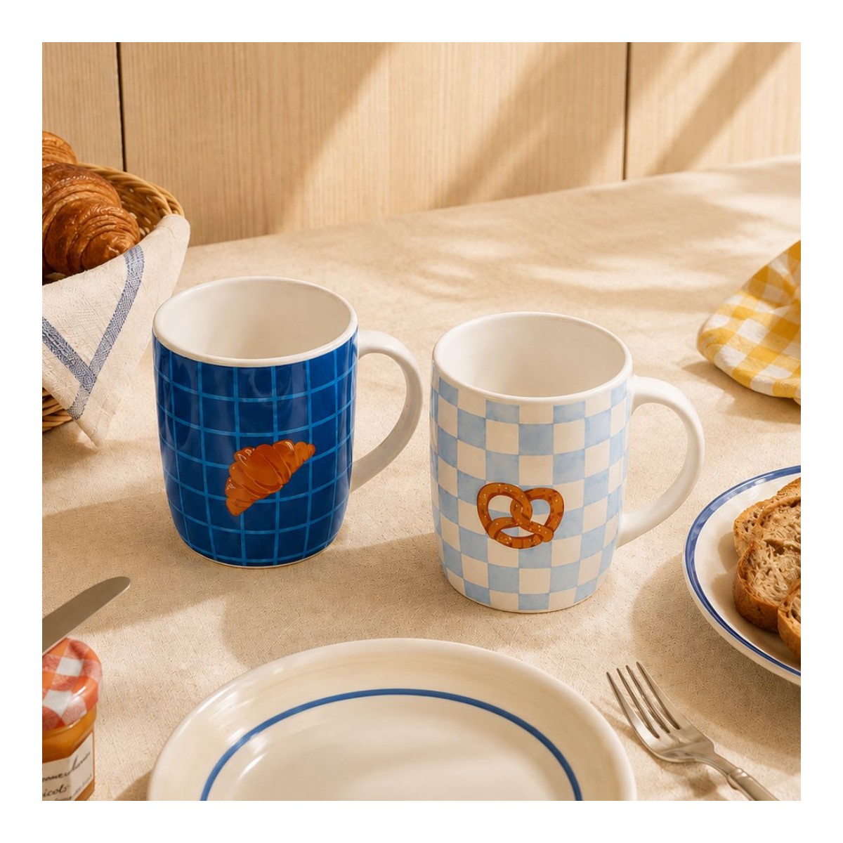 Lot de 2 mugs bleu, BEAU BRUNCH