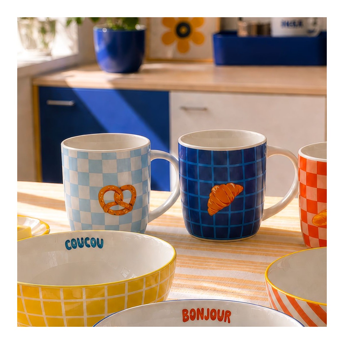 Lot de 2 mugs bleu, BEAU BRUNCH