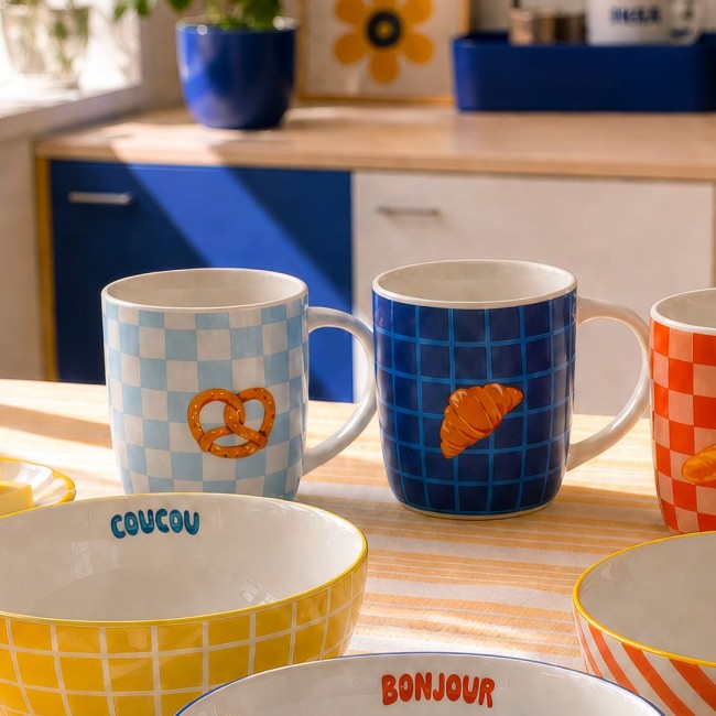 Lot de 2 mugs bleu, BEAU BRUNCH