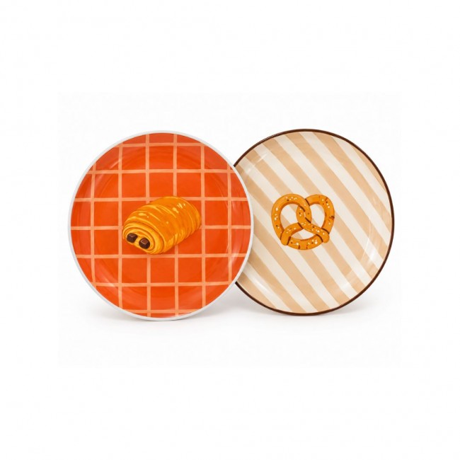 Lot de 2 petites assiettes bretzel & pain au chocolat , BEAU BRUNCH