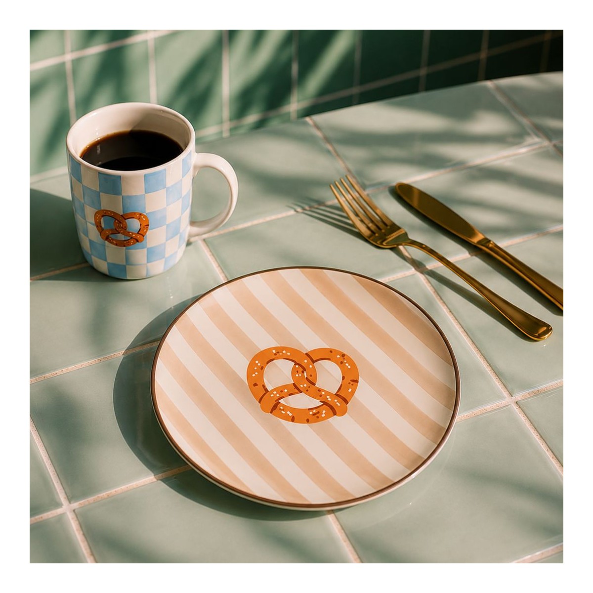 Lot de 2 petites assiettes bretzel & pain au chocolat , BEAU BRUNCH
