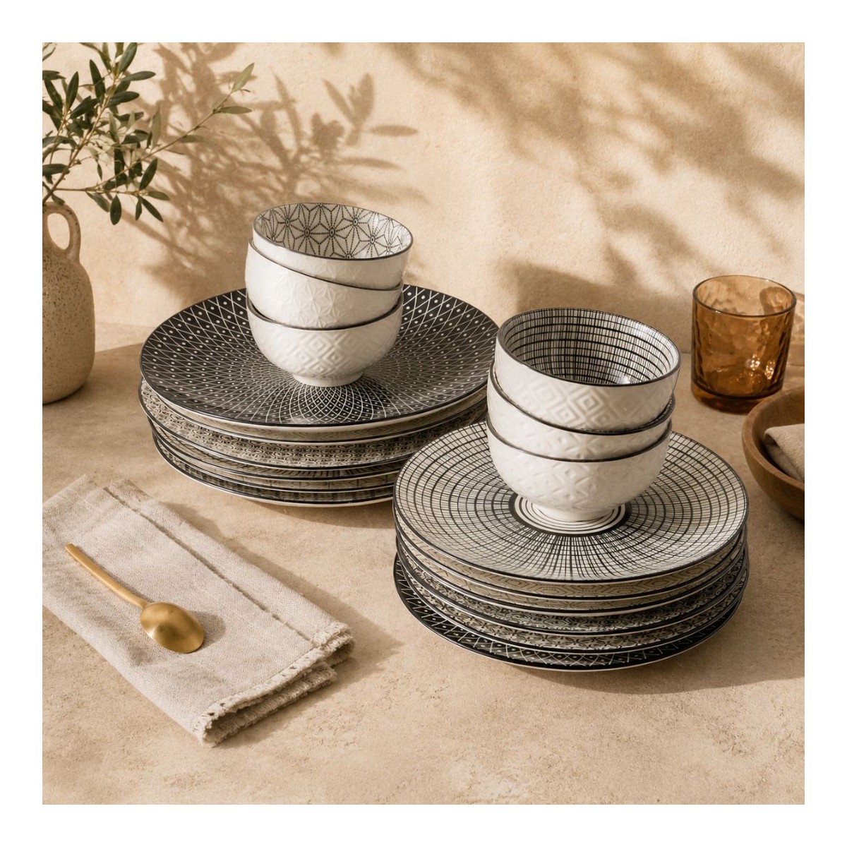 Lot de 6 grandes assiettes, KOMAE