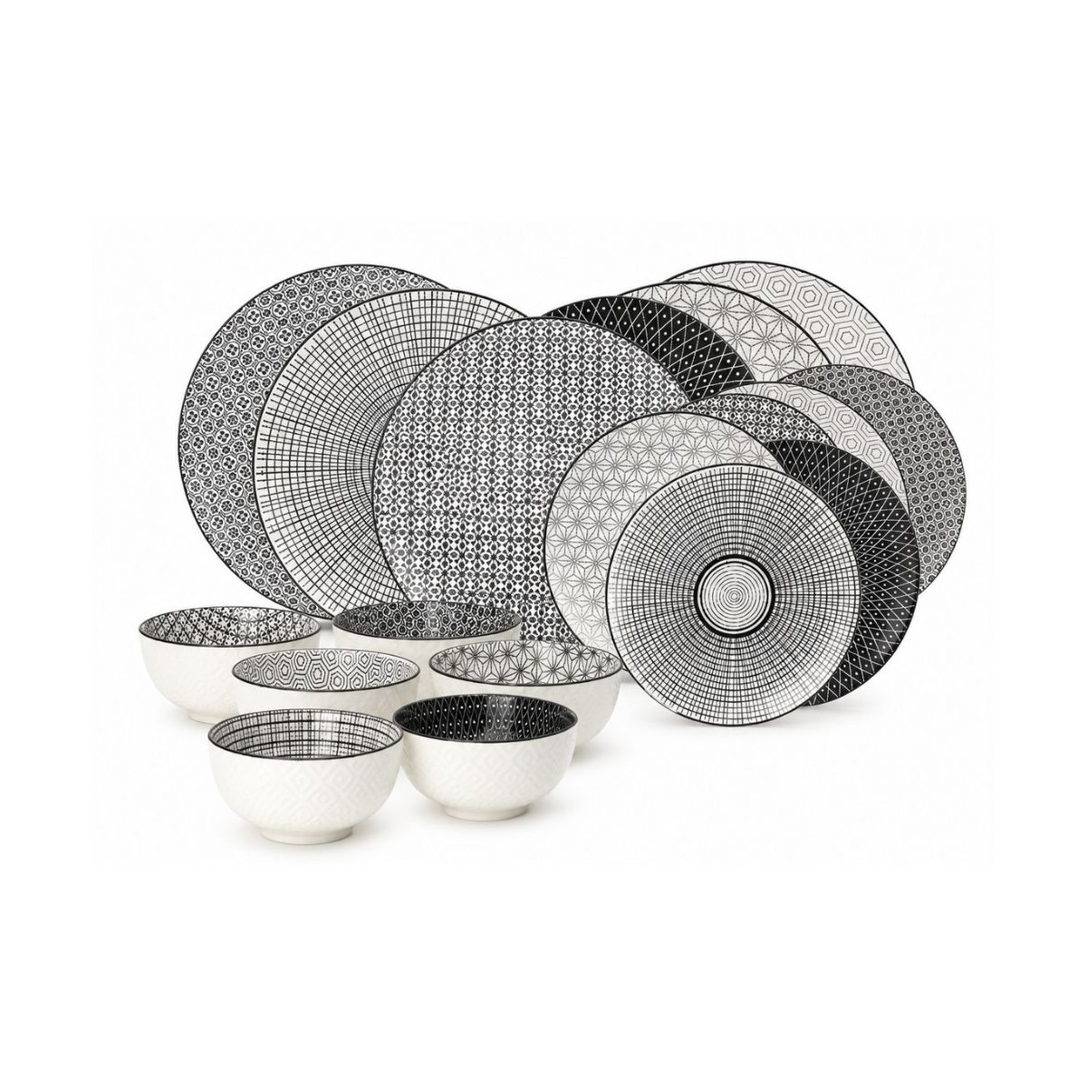 Service d'assiettes et bols 18 pièces, KOMAE