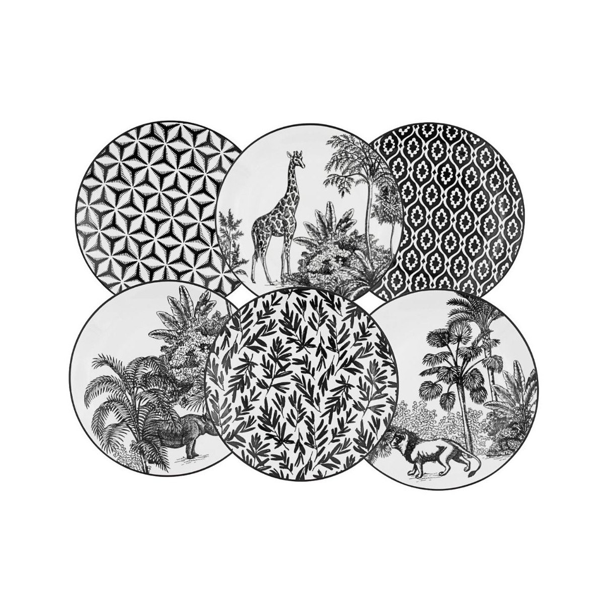 Lot de 6 grandes assiettes, SAVANA