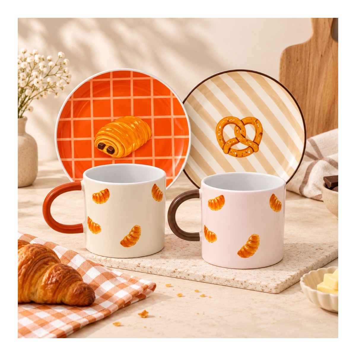 Set Brunch, assiettes et mugs Bretzel