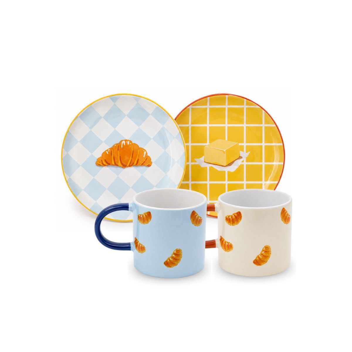 Set Brunch, assiettes et mugs croissant