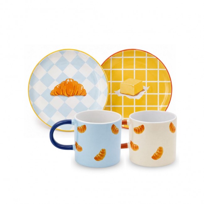 Set Brunch, assiettes et mugs croissant