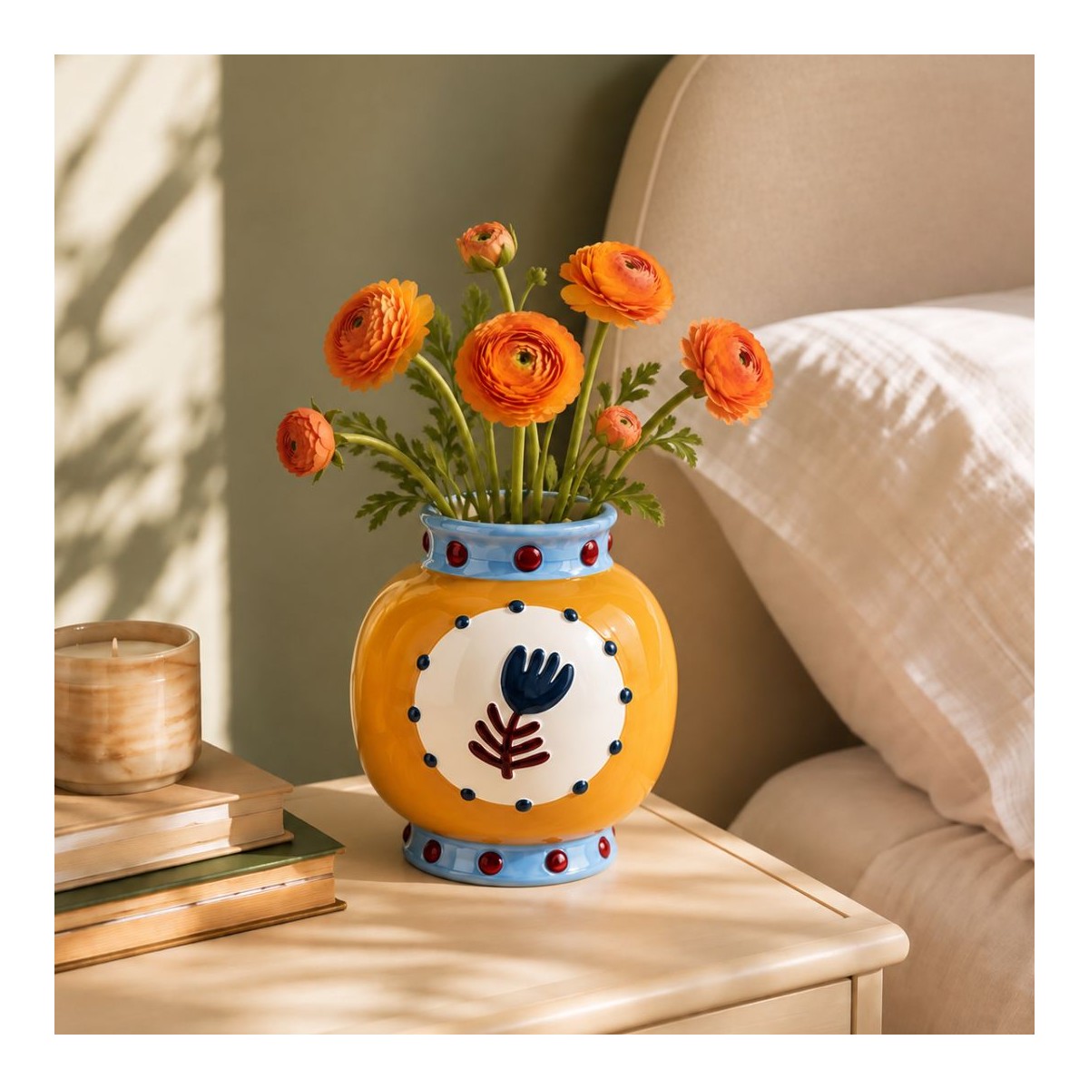 Vase ovale orange en dolomite, Roséa