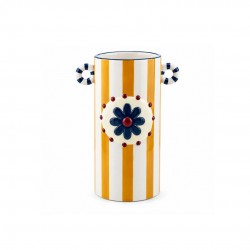 Vase cylindrique orange avec anses en dolomite, Roséa