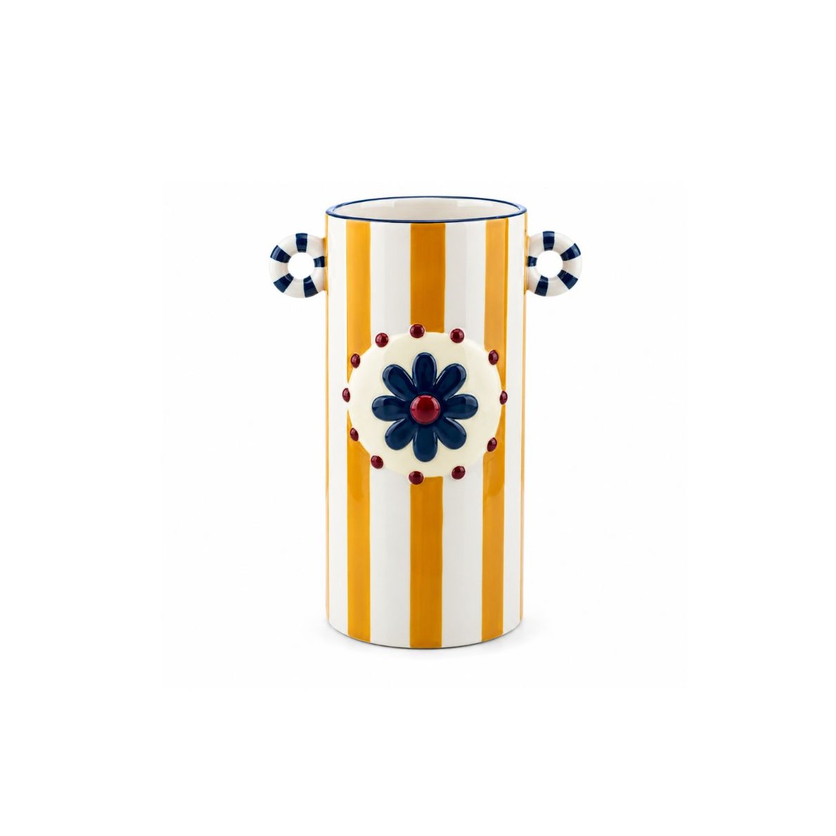 Vase cylindrique orange avec anses en dolomite, Roséa