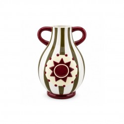 Vase à rayures kaki avec anse galbés, Roséa