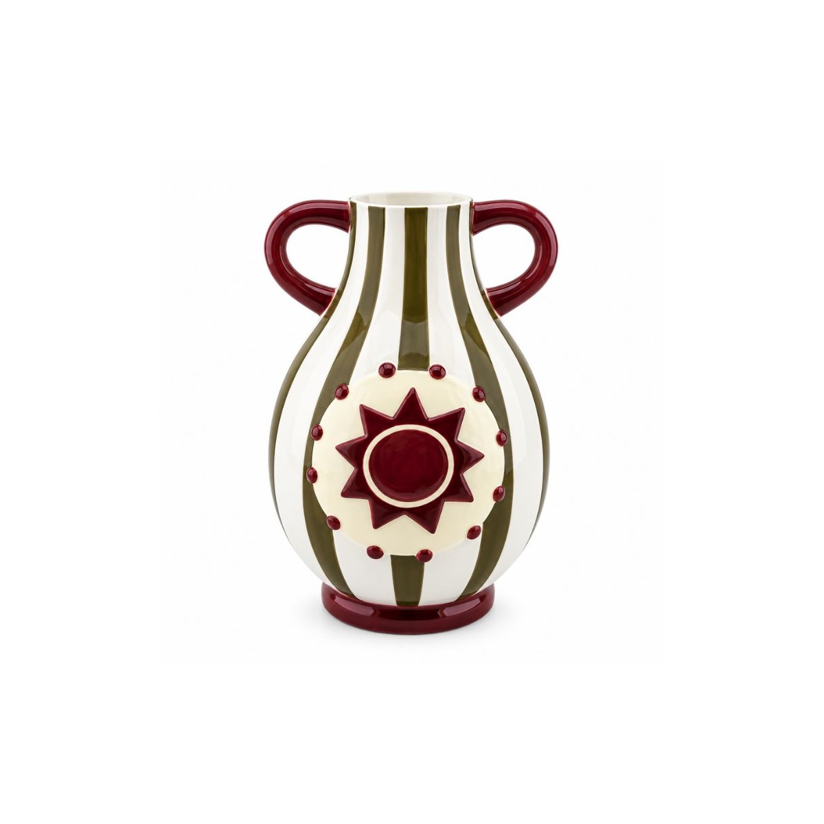 Vase à rayures kaki avec anse galbés, Roséa