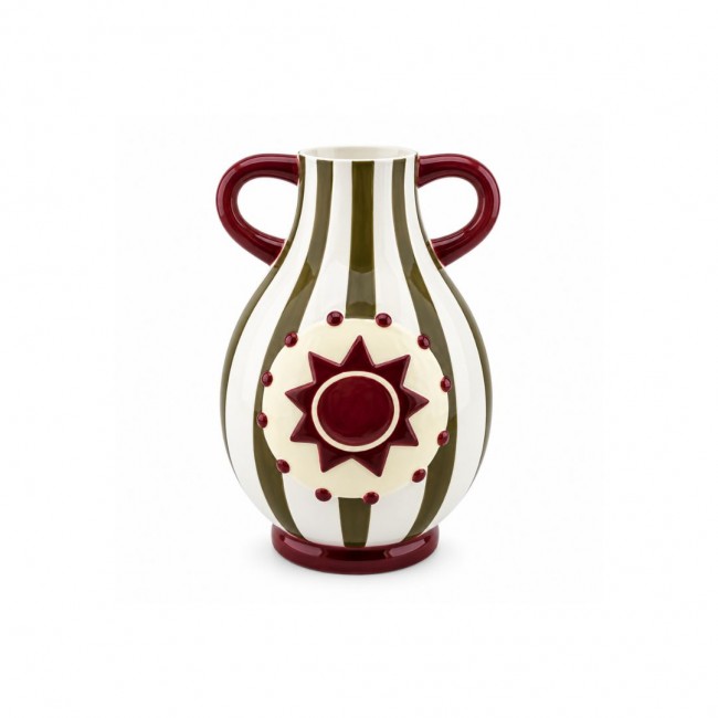 Vase à rayures kaki avec anse galbés, Roséa