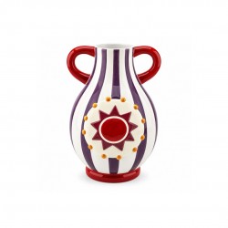 Vase à rayures violet avec anse galbés, Roséa