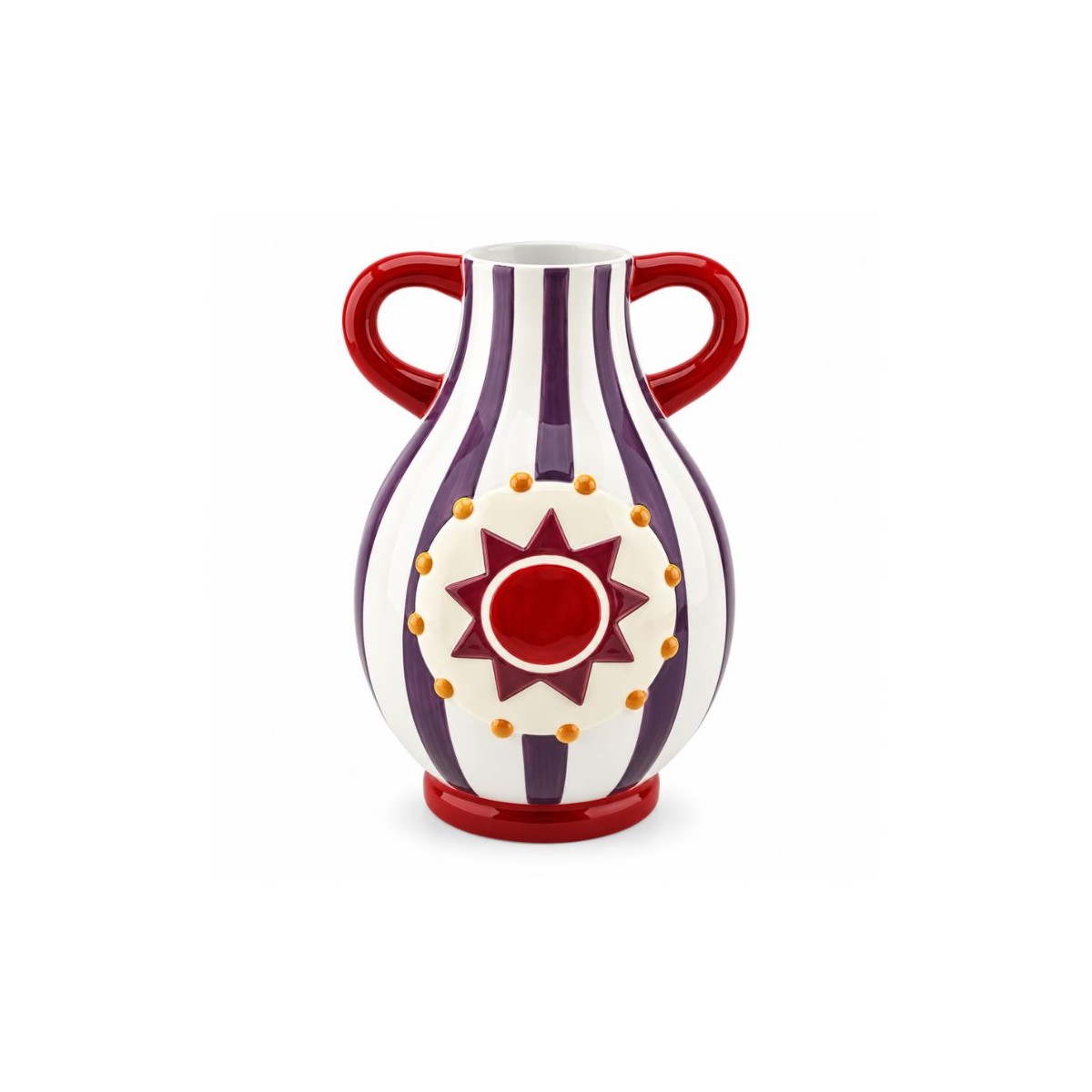 Vase à rayures violet avec anse galbés, Roséa
