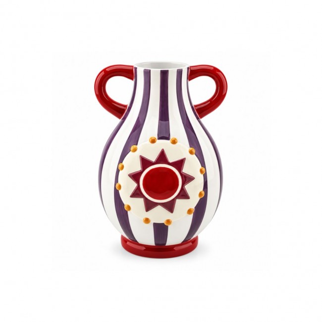 Vase à rayures violet avec anse galbés, Roséa