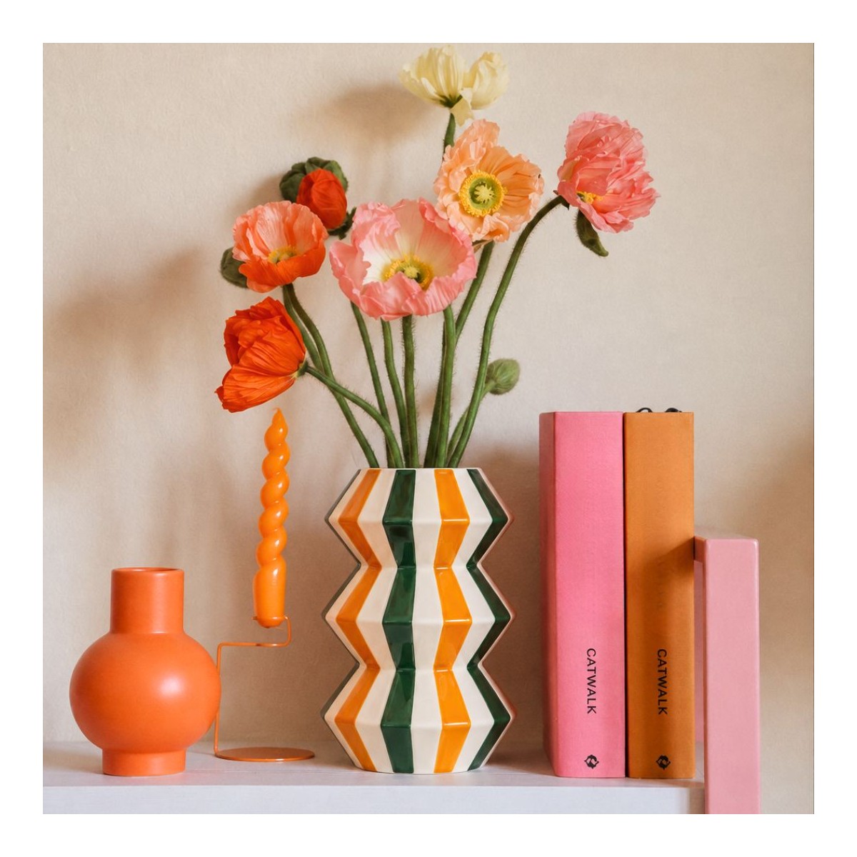 Vase zigzag vert à rayures, Roséa