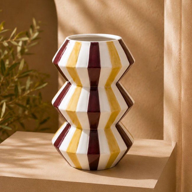 Vase zigzag bordeaux à rayures, Roséa