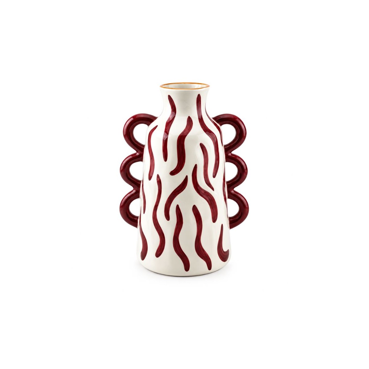 Vase zébré bordeaux peint à la main, Roséa