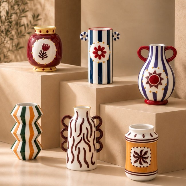 Vase zébré bordeaux peint à la main, Roséa