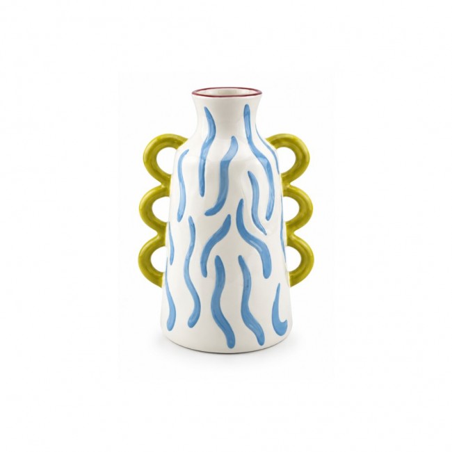 Vase zébré bleu peint à la main, Roséa