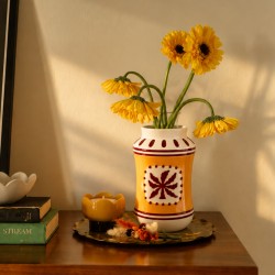 Vase galbé orange peint à la main, Roséa