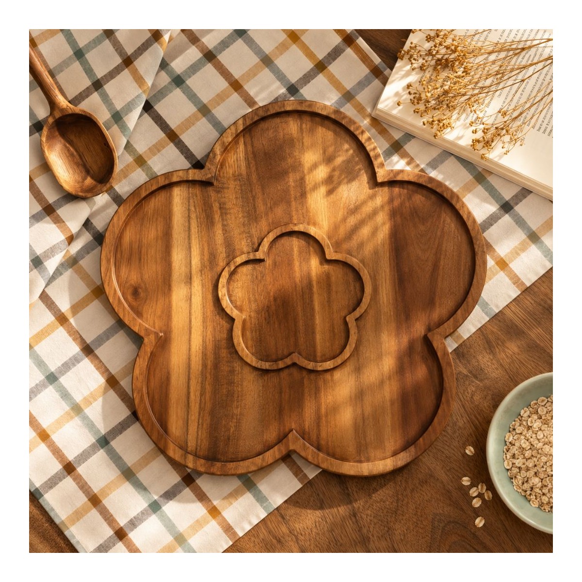Plateau fleur en bois d'accacia, Atelier Bois