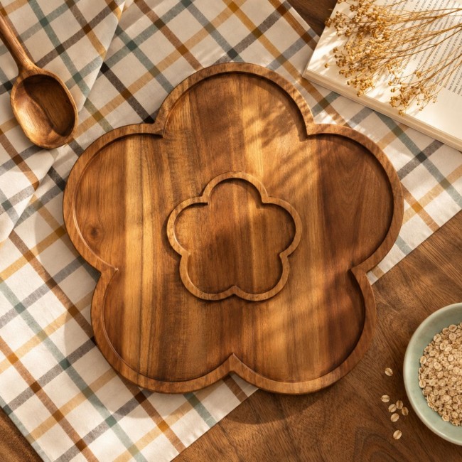 Plateau fleur en bois d'accacia, Atelier Bois