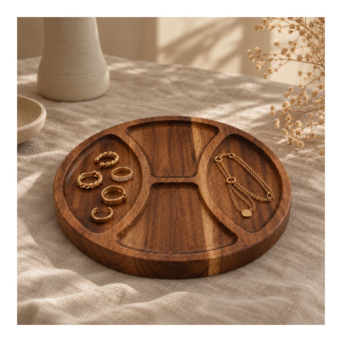 Plateau rond en bois d'accacia, Atelier Bois