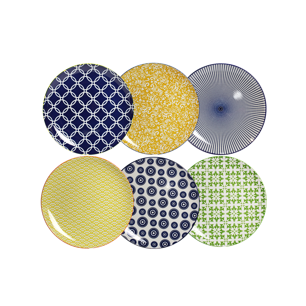 EC-6SABAS21-2 Lot de 6 assiettes plates, 6 designs, ensemble 2, SABAE