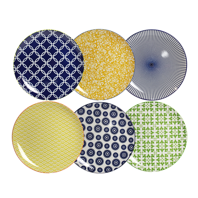 EC-6SABAS21-2 Lot de 6 assiettes plates, 6 designs, ensemble 2, SABAE EC-6SABAS21-2 Lot de 6 assiettes plates, 6 designs, ensemble 2, SABAE